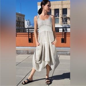 Inizio Italian Lagenlook Linen Sleeveless Dress Beautiful made Italy Olive
